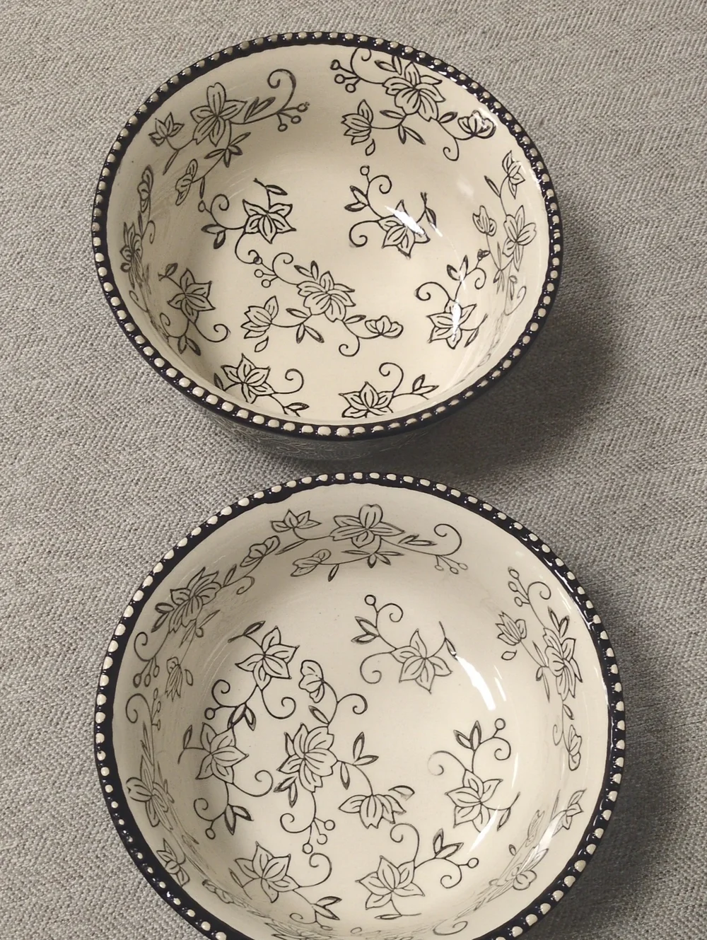 Temp-Tations Cream and Black Floral Ceramic Serving Bowls - Pair